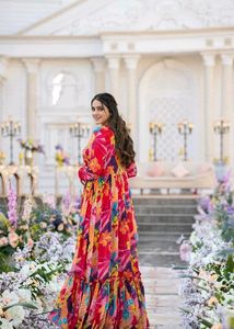 Red Colour Attractive Partywear Chiffon With Gown