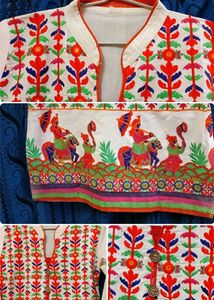 Women white Embroidered Kurty.