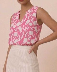 Halterneck Pink Floral Sleveless Short Kurti