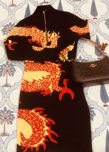 Dragon Print Knit Bodycon Dress