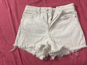 White Denim Frayed Shorts