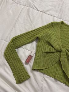 Savana Green Ribbed Twist Front Top