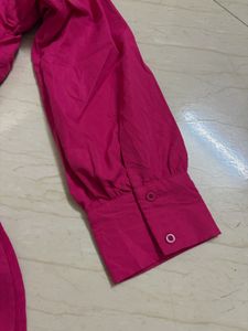 Vibrant Pink Collared Midi Dress