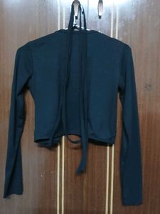 Tie-Up Long Sleeve Midnight Wrap Crop Top