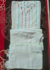 White Kurta Set with Colorful Stripes