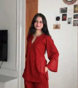 Elegant designer red kurta matching plazzo set