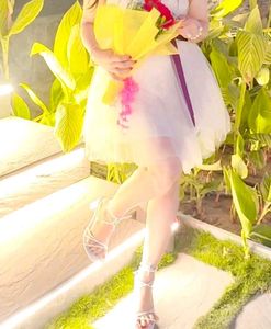 Elegant White Tulle Dress with Bow Sash