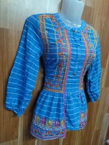Embroidered Blue Kurta for Women