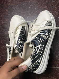 White Printed Sneakers