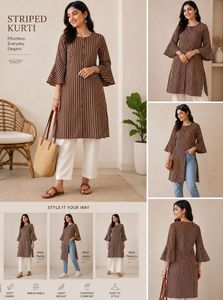 Brown Striped Flared Sleeve Tunic