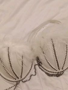 Feather &amp; Rhinestone Embellished Bra
