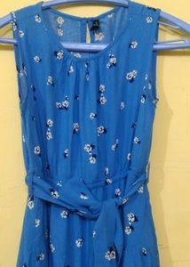 Chic Blue Floral Sleeveless Dress