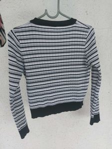 Striped Long Sleeve Cropped Sweater