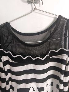 Stylish Black &amp; White Striped Cold Shoulder Top