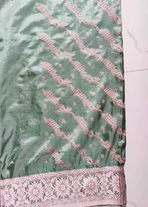 ⭐Elegant Mint Green Saree with Silver Border
