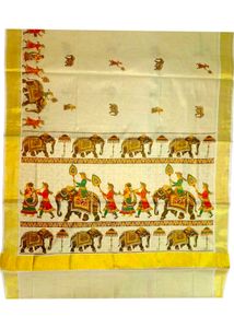 Elephant Print Saree With Blouse Attached