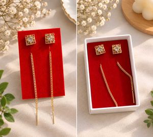 Gold Chain Drop Earrings with Crystal Studs