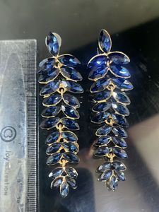 Sparkling Blue Crystal Leaf Dangle Earrings