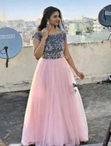 Sparkling Crop Top with Flowy Skirt