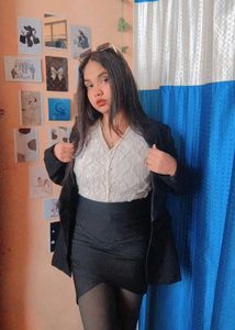 Free Delivery Elegent Korean  Top &amp; Skirt Set🫂?