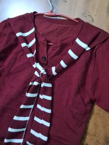 Maroon Button-Up Top with Tie