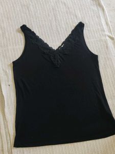 Black Lace Trim Tank Top