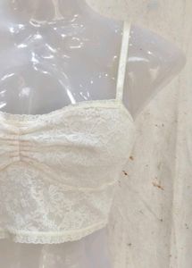 Cream Lace Ruched Crop Top