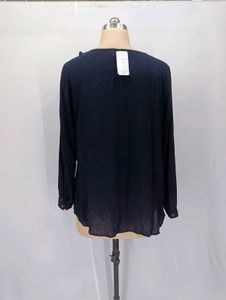 Navy Ruffle V-Neck Blouse
