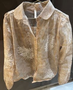 Sheer Embroidered Collared Blouse