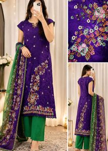 Beautiful Purple Embroidered Dress Material