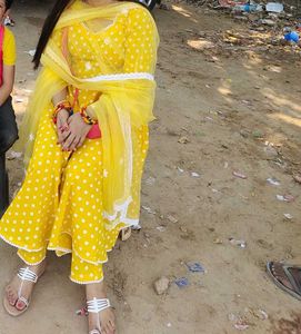 Yellow Polka Dot Kurta Set with Dupatta