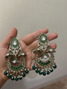 Elegant Green Stone Jhumka Earrings