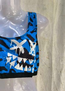Blue Graphic Print Sports Bra
