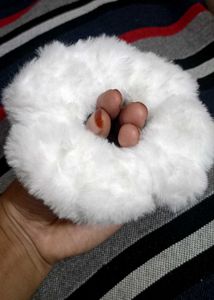 Fluffy White Scrunchie