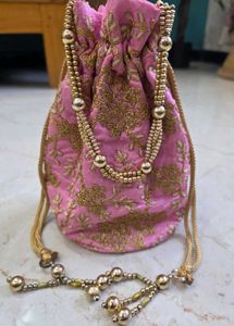 Embroidered Pink Potli Bag rajputi