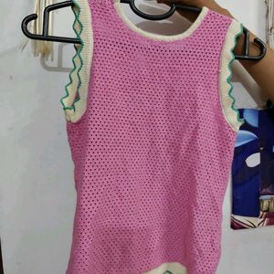 Chic Pink Crochet Knit Top