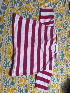 Pink &amp; White Striped Polo T-Shirt Baggy fit