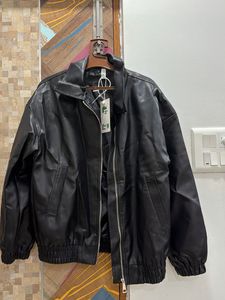 Oversized Black Faux Leather Jacket