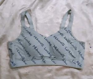 Light Blue Sports Bra with Lucky Mihua's Print