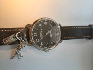 Coach New York Black Leather Dinosaur Charm Watch