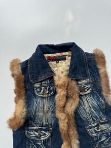 Y2K Denim Fur Trimmed Vest