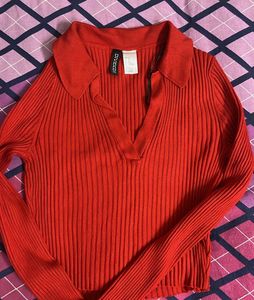 Collared Red Full Sleeve H&M Top