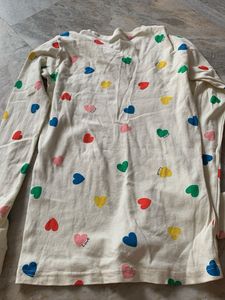 Cream Long Sleeve T-Shirt with Hearts