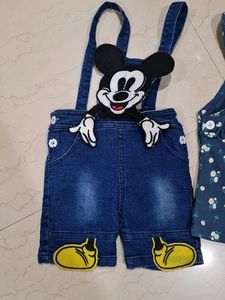 Mickey Mouse Denim Overalls &amp; Floral dungree Set