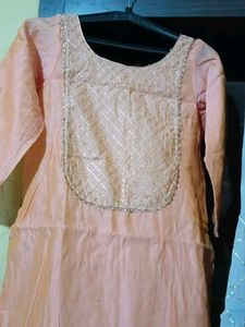 Peach &amp; Grey Kurta Set with Dupatta