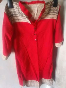 Vibrant Red Kurti with Elegant Print