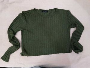 Ribbed Green Long Sleeve Top