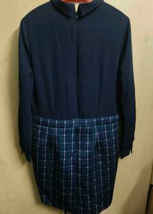 Navy Blue Dress with Plaid Skirt