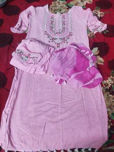 pink embroidery Kurtha set