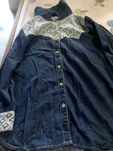 Denim Shirt with Lace Detail